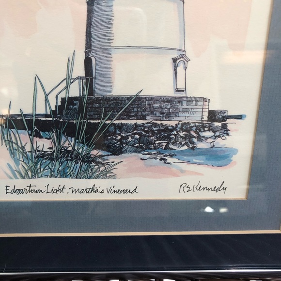 Robert E. Kennedy Edgartown Light, Martha’s Vineyard In Brushed Aluminum Frame - Picture 5 of 8